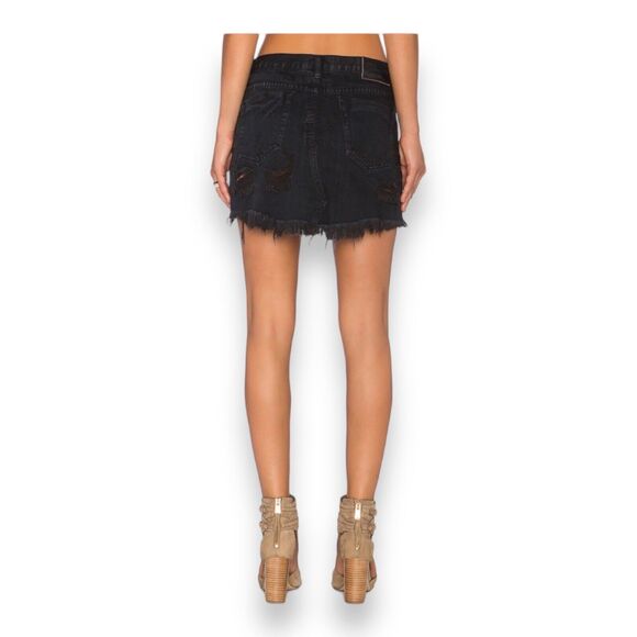One x One Teaspoon Vanguard Raw Hem Distressed Denim Skirt In Raven Women's 30 - Picture 3 of 11